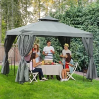 Outsunny 10' x 10' Patio Gazebo Outdoor, Canopy Shelter with Double-tier Roof, Pavilion Sidewalls for Garden Events, Dark Grey(m-8)