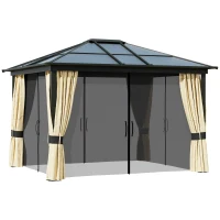 Outsunny 10 x 12ft Garden Outdoor Aluminium Gazebo Hardtop with LED Solar Light Canopy Marquee Party Tent  Shelter with Mesh Curtains & Side Walls(m-11)