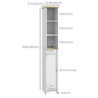 kleankin Narrow Bathroom Storage Cabinet, Freestanding Bathroom Cabinet with Open Shelves, Chevron Door and Adjustable Shelf, White(m-3)