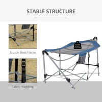 Outsunny Foldable Outdoor Hammock with Stand, Portable Hammock Bed with Carrying Bag and Pocket for Travel, Beach, Backyard, Patio, Hiking, Dark Blue(m-5)