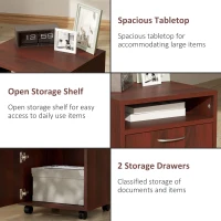 HOMCOM Mobile Storage Cabinet Organizer with Drawer and Cabinet, Printer Stand with Castors, Brown(m-4)