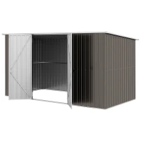 Outsunny 11.2' x 5.6' Storage Shed w/ Lockable Door, Galvanized Metal Utility Outdoor Shed for Backyard, Bike, Patio, Light Gray(m-1)