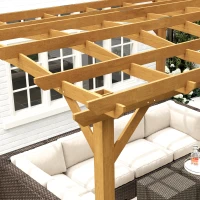 Outsunny 10' x 12' Wood Pergola, Outdoor Gazebo Grape Trellis with Arched Roof for Climbing Plant Support, Dark Brown(m-9)