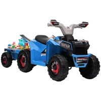 Aosom 6V Electric Toy Car with Back Trailer, Forward Backward, Wear-Resistant Wheels for Ages 18-36 Months, Blue(m-1)