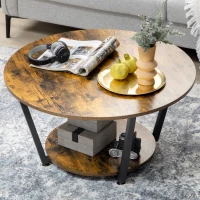 HOMCOM 2-Tier Round Coffee Table with Storage Shelf, Industrial Center Table with Steel Frame for Living Room, Rustic Brown(m-7)