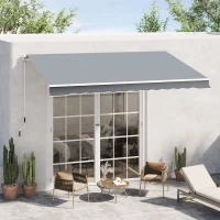 Outsunny 10x8ft Patio Awning Manual Retractable Sun Shade Aluminum Frame Grey(m-8)