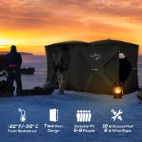 Outsunny 5-8 People Ice Fishing Shelter, Pop-Up Portable Ice Fishing Tent with Carry Bag, Two Doors, Windows and Vents, Ice Shanty for Winter Fishing, Black(m-4)