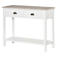 HOMCOM Console Table with 2 Storage Drawers and Open Shelf, Vintage Distressed Sofa Table for Hallway, Living Room, Bedroom, White(m-11)