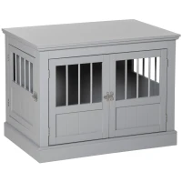 PawHut Wooden Dog Crate End Table, Dog Crate Furniture with Triple Doors, Puppy Crate for Small Dogs Indoor Use, Dark Gray(m-1)
