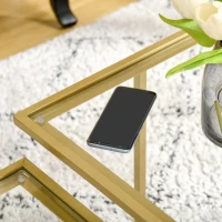 HOMCOM Coffee Table, Tempered Glass Coffee Table with 2 Square Tabletops, Modern Coffee Tables for Living Room, Bedroom, Gold(m-8)