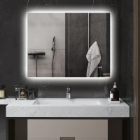 HOMCOM Dimmable Bathroom Mirror with Lights, 35" x 28" Backlit LED Mirror w/ Anti-Fog, Memory & Infinite Color Temperature(m-2)