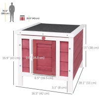 PawHut Wooden Rabbit Hutch Bunny Cage Outdoor Cat House Guinea Pig Cage Duck Shelter, Indoor Outdoor Use, 20"x16.5"x17", Red(m-3)