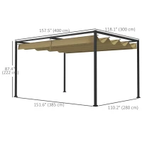 Outsunny 13' x 10' Patio Pergola with Retractable Canopy, Outdoor Sun Shelter, Yard Shade, Khaki(m-3)