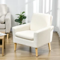 HOMCOM Fabric Accent Chair, Modern Upholstered Armchair with Wood Legs and Wide Padded Seat, Cream White(m-8)