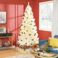 HOMCOM 7.5 FT Tall PreLit Artificial Christmas Tree with Realistic Branches, 500 Warm White LED Lights and 1346 Tips, White(m-10)