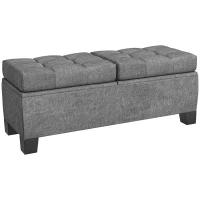 HOMCOM 46" Storage Ottoman Bench, Upholstered End of Bed Bench with Steel Frame, Button Tufted Storage Bench with Safety Hinges for Living Room, Entryway, Bedroom, Gray(m-11)