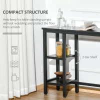 HOMCOM Modern Bar Table, Pub Table, Accent Console Table with Side Storage Shelf & Metal Frame, Black(m-4)