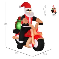 HOMCOM 6' Christmas Inflatable Santa Claus Riding A Motorcycle with Toy Bag, Outdoor Blow-Up Yard Decoration with LED Lights Display(m-3)