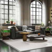 HOMCOM Set of 2 Side Tables with Charging Stations and LED Lights, End Tables with Drawer and Shelves for Living Room, Brown(m-10)