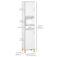 kleankin Bathroom Storage Cabinet with Cupboards and Drawer, Floor Free Standing Linen Tower, Tall Slim Side Organizer Shelves, White(m-3)