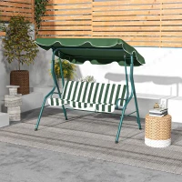 Outsunny Outdoor Porch Swing with Adjustable Canopy, 3-Seater Patio Swing Chair with Cushion, Green(m-8)