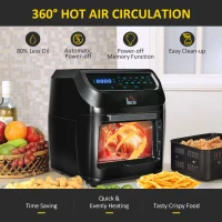 HOMCOM 12 QT Air Fry Oven, 8 In 1 Countertop Oven Combo with Air Fry, Roast, Broil, Bake and Dehydrate, 1700W with Accessories and LED Display, Black(m-6)