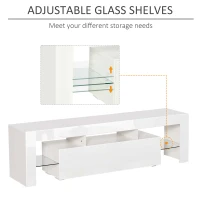 HOMCOM High Gloss TV Stand Cabinet with Remote Controlled LED Lights, Media TV Console Table with Storage Compartment for TVs up to 65", White(m-6)