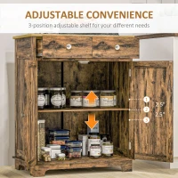 HOMCOM Kitchen Storage Cabinet, Sideboard Floor Cupboard with Solid Wood Top, Adjustable Shelf, and 2 Drawers, Brown(m-6)