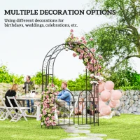 Outsunny 7.4ft Steel Garden Arch with Gate, Garden Arbor Trellis for Climbing Plants, Roses, Vines, Wedding Arch Stand for Outdoor, Garden, Lawn, Backyard, Black(m-7)