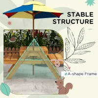 Outsunny Sensory Table 3 in 1 Toddler Water and Sand Table w/ Foldable Umbrella 2 Play Boxes Removable Top, 3-6 Years Old, Teak(m-7)