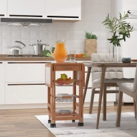 HOMCOM Wood 4 Tier Rolling Kitchen Trolley Cart with Storage Drawer Rack Basket(m-1)