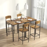 HOMCOM 3 Piece Pub Table and Chairs, Small Kitchen Table and Chairs, Square Dining Table with 2 Stools, Rustic Brown and Black(m-8)