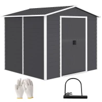 Outsunny 8' x 7' Outdoor Storage Shed, Easy to Assemble, Upgraded Galvanized Metal Garden Shed with Lockable Doors, Floor Frame and Gloves for Backyard, Lawn, Patio, Dark Grey(m-11)
