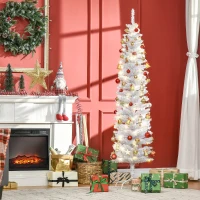 HOMCOM 6ft Tall Prelit Pencil Artificial Christmas Tree, Holiday Décor with 395 Realistic Branches, 100 LED Lights, Foldable Metal Base, White(m-8)