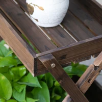 Outsunny Outdoor Plant Stand on Wheels with 2 Shelves, Wooden Flower Cart Display Stand, Wagon Decor for Garden, Patio, Balcony, Greenhouse(m-8)