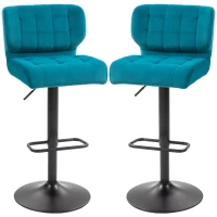 HOMCOM Swivel Tufted Velvet-feel Fabric Barstools Set of 2 Adjustable Bar Stools with Footrest for Counter Dining Room Blue(m-2)