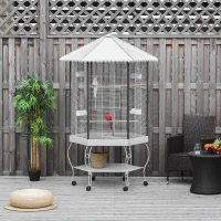PawHut 77" Flight Bird Cage Hexagon Covered Canopy Portable Aviary With Storage(m-2)