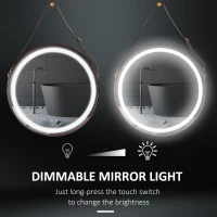 kleankin 24'' Round Led Bathroom Mirror, Dimmable Anti Fog Wall-Mounted Mirror with 3 Temperature Colors, Plug-in, Rose Gold(m-6)