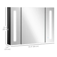 kleankin Medicine Cabinet with Mirror, Wall Mounted Bathroom Mirror Cabinet with Adjustable Shelf, USB Charge, High Gloss Black(m-3)