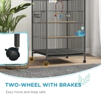 Pawhut Metal Bird Cage with Stand for Parrots, Lovebirds, Finches, Gray(m-7)