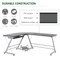 HOMCOM L-Shaped Computer Desk, Corner Table with Keyboard Tray for PC Laptop Desktop, Workstation Stand Home Office Furniture(m-9)