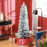 HOMCOM 5ft Artificial Christmas Tree, Snow Flocked Branches, Metal Base, Pencil Xmas Tree(m-2)