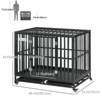 PawHut 41" Heavy Duty Steel Dog Crate Kennel Pet Cage with Wheels for Convenient Access Anti-Pinching Floor, Black(m-3)