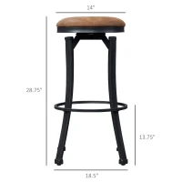 HOMCOM Bar Stools Set of 2, Vintage Swivel Barstools with Footrest, Microfiber Cloth Bar Chairs with Powder-coated Steel Legs for Kitchen and Dining Room, Brown(m-3)