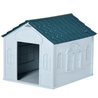 PawHut Plastic Dog House for Medium and Small Dogs, Water Resistant Puppy Shelter Indoor Outdoor with Door, Easy to Assemble, Blue(m-11)