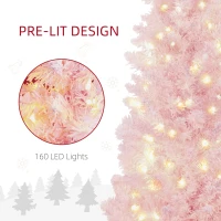 HOMCOM 5ft Pencil Christmas Tree, Slim Artificial Christmas Tree with Snow Flocked Branches and Warm White LED Lights, Pink(m-5)