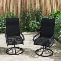 Outsunny 2-Piece Swivel Patio Dining Chairs, 360° Swivel Rocking Outdoor Chairs with Curved Armrests, Breathable Mesh Seat & S Shape Backrest for Yard, Lawn, Porch, Black(m-8)