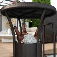 Outsunny 3 Pieces Patio Bar Set, Rattan Bistro Table and Chairs, Outdoor Conversation Furniture Set with Ice Bucket, Dark Brown(m-10)
