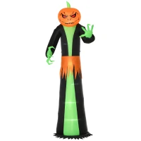 HOMCOM 9' Halloween Inflatables Outdoor Decorations Pumpkin Head Ghost, Blow Up LED Yard Decor for Garden, Lawn, Party, Holiday, Waterproof(m-11)