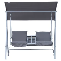 Outsunny Double Outdoor Swing Chair 2 Person Covered Swing Porch Swing w/ Pivot Table & Storage Console, Grey(m-11)
